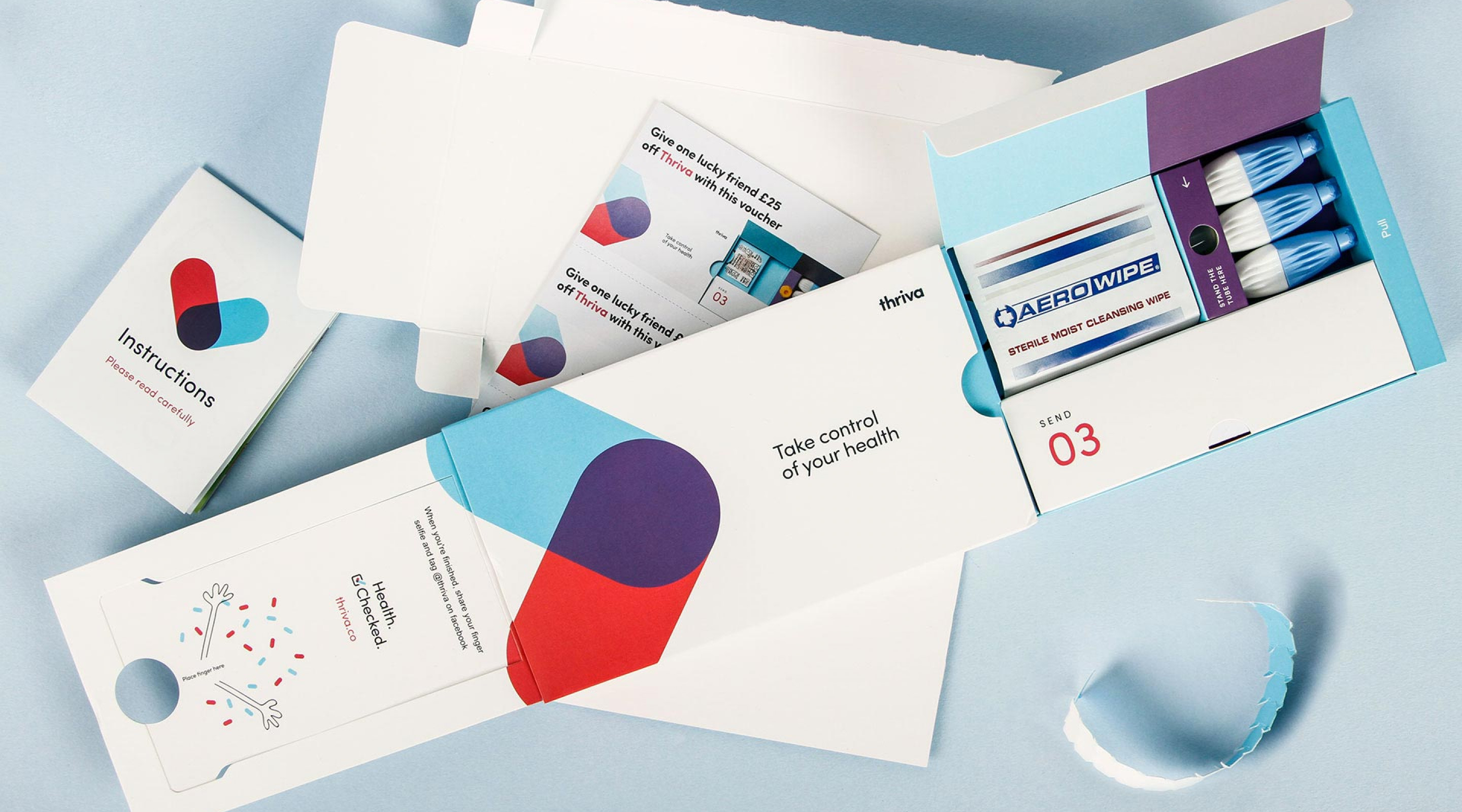 Burgopak Slider Packaging for the Thriva finger-prick blood test kit